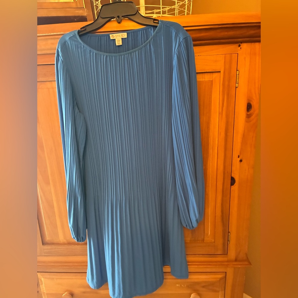 Pleated Long-Sleeve Blue Women's Dress